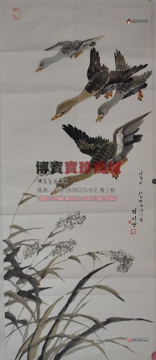 朝鲜艺术家-金基万《大雁》朝鲜国画1991年113.jpg46.5-博宝网专售